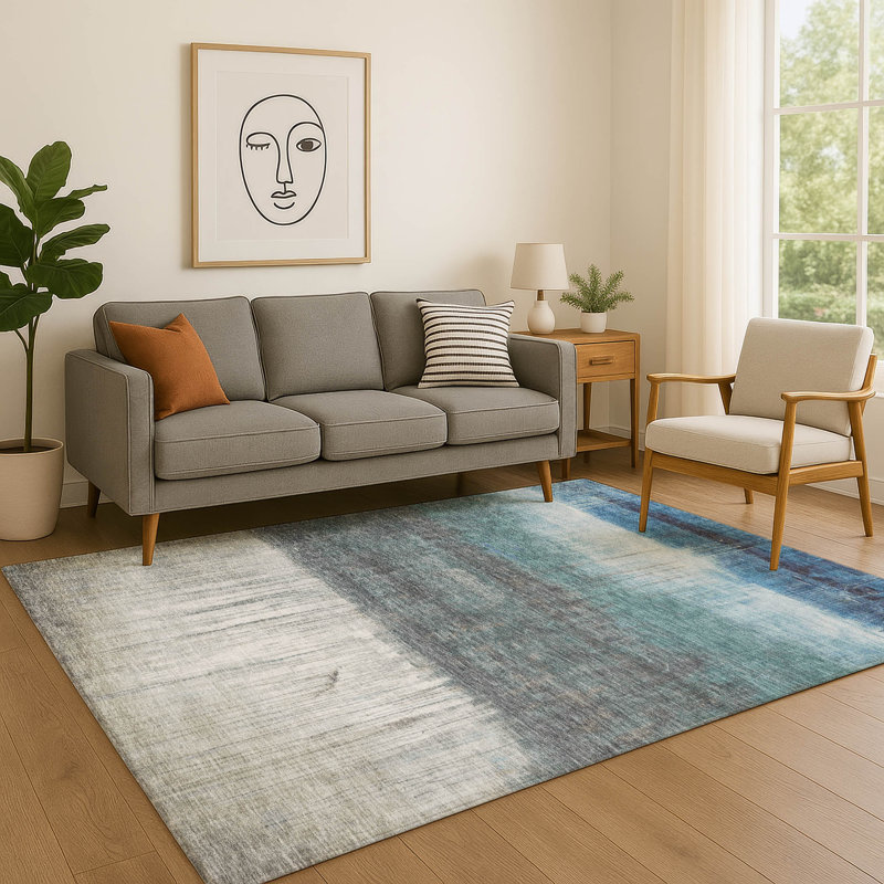 Premium Machine Washable Mayfield Abstract Rug, Blue, 3' x 5'