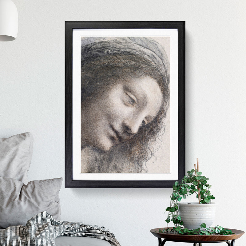 The Head of the Virgin by Leonardo Da Vinci - Picture Frame Painting, 65cm H x 48cm W x 2cm D, Black