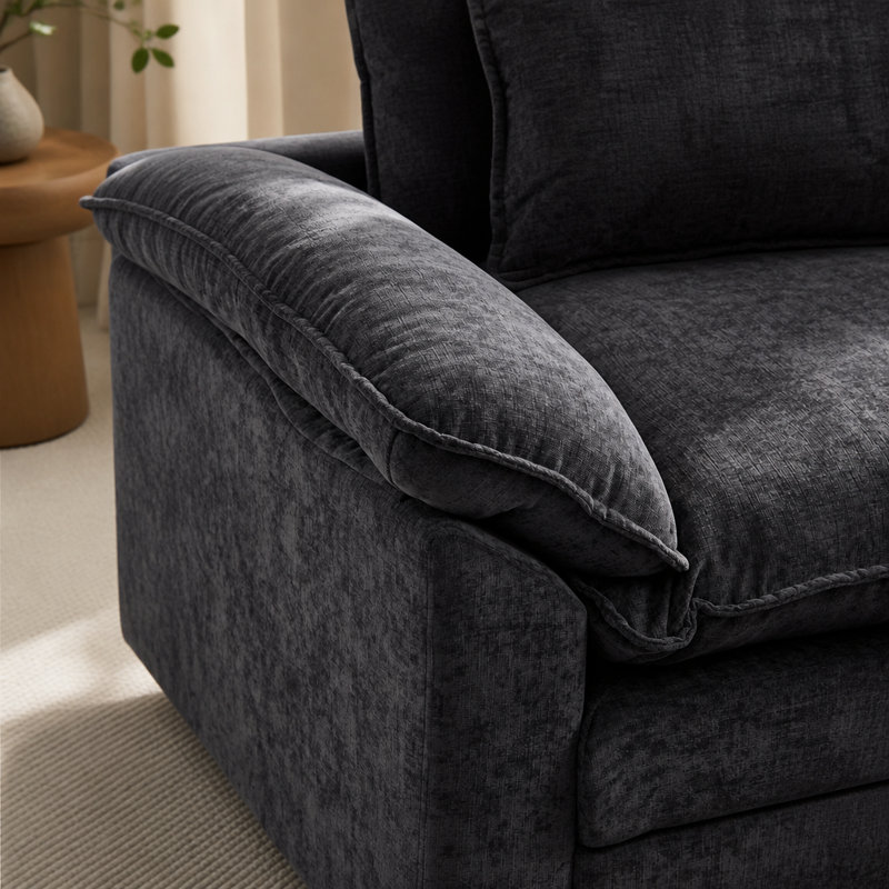 Modern Accent Chair, Chenille Fabric Club Chair, Solid Wood Frame, Tissu noir, Oui