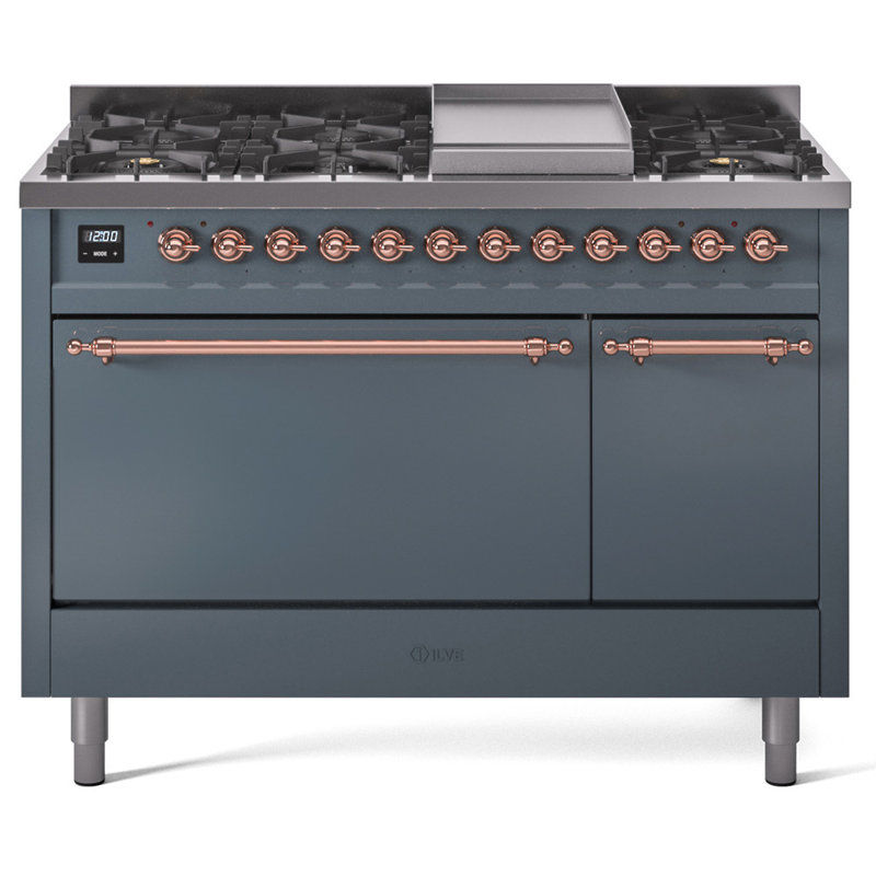 ILVE Nostalgie II, cuisinière à double combustible de 48 po, 8 brûleurs, plaque chauffante, Propane liquide