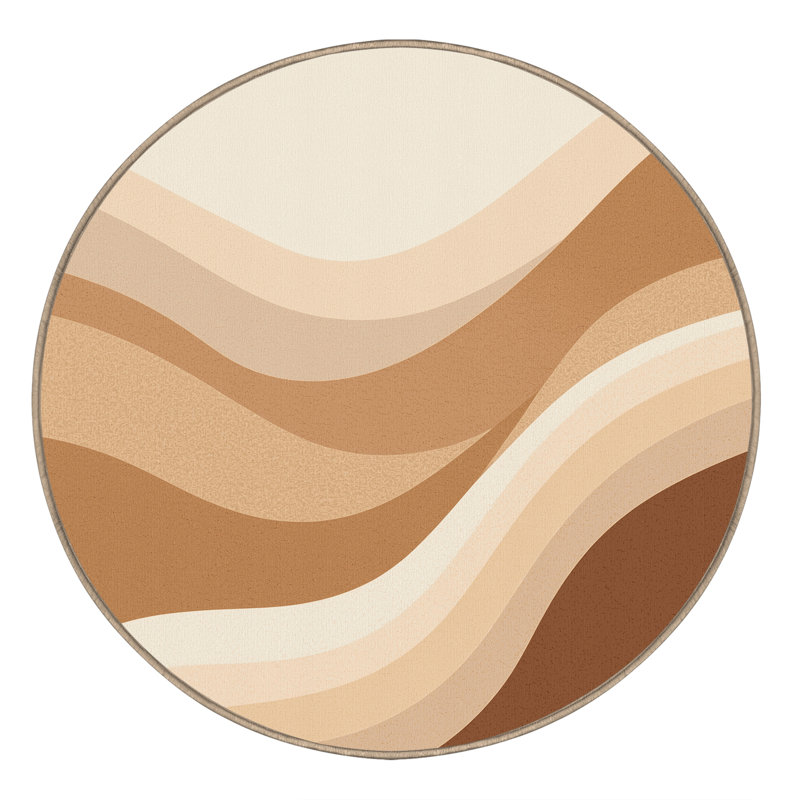 Tapis beige doux et moelleux de couleur unie minimaliste Olivet, Rond 4 pi