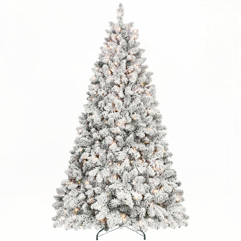 Arbre de Noël 6 pi avec 350 lumières UL et 35 pommes de pin naturelles - pointes en PVC enneigées, 888 pointes, structure à charnières, support en métal stable