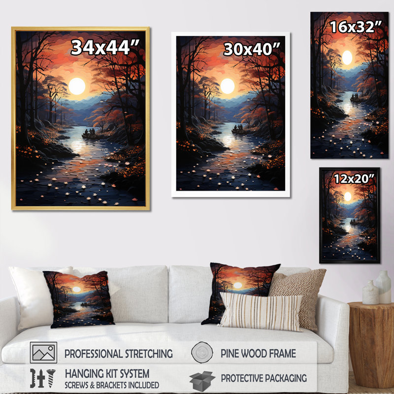 «Winters River Papercut I», impressions sur toile, Cadre simple blanc, H 44 po x l 34 po x P 1,5 po