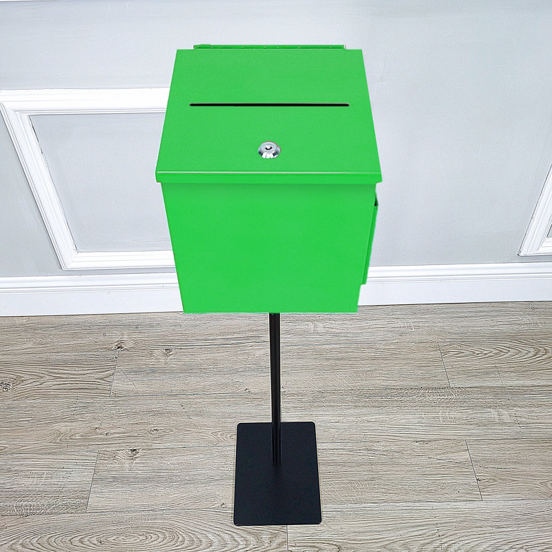 Metal Donation Box Floor Stand Lobby Foyer Tithes & Offering Suggestion Collection Ballot Box, Green
