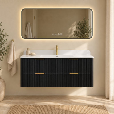 Ensemble meuble-lavabo suspendu noir de 122 cm avec lavabo intégré et miroir de courtoisie à DEL de 122 x 61 cm