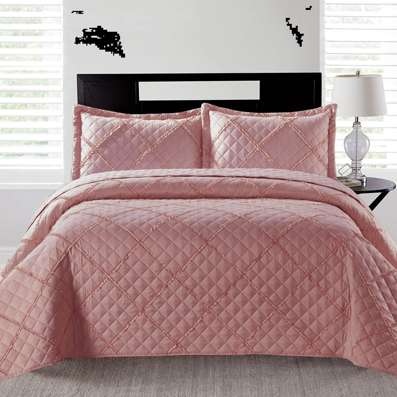 Microfiber / Polyester Bedspread with Pillow Shams, Pink,  Super King Bedspread + 2 Standard Shams