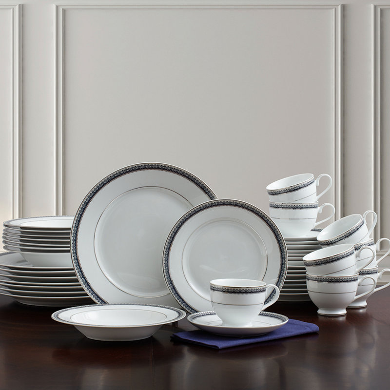 Platinum Crown 40Pc Dinnerware Set-Grey, Cobalt