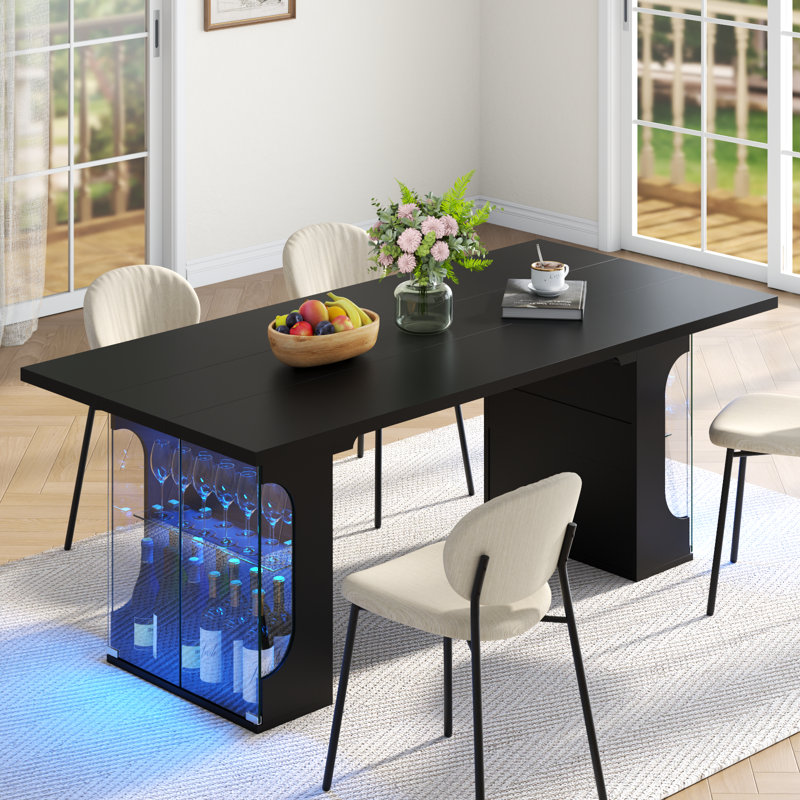 Grande table de salle à manger avec lumières DEL et armoire en verre, table de cuisine rectangulaire pour 4 à 8 personnes, table de salle à manger moderne pour la cuisine, le salon