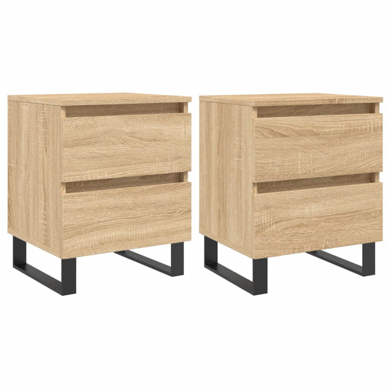 Mikaia 40cm W Iron Bedside Table, Sonoma Oak