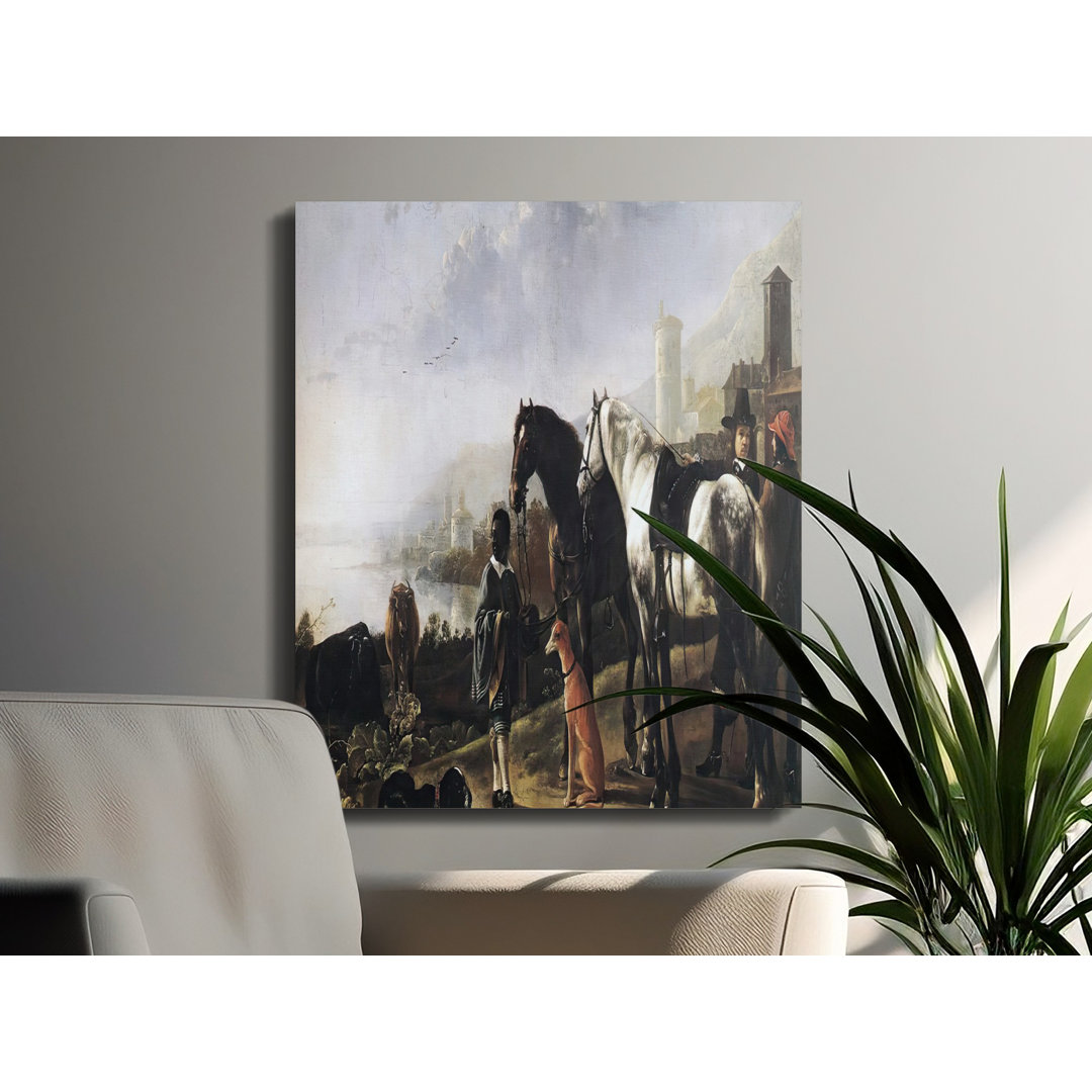 Equestrian Canvas Wall Art, Landscape Painting Print, Gallery Wrapped, Ready to Hang, Horse and Dog Art, Archival Quality, Statement Piece