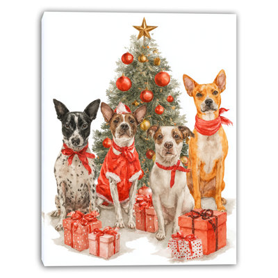 «Christmas Dogs with Tree», art mural sur toile tendue