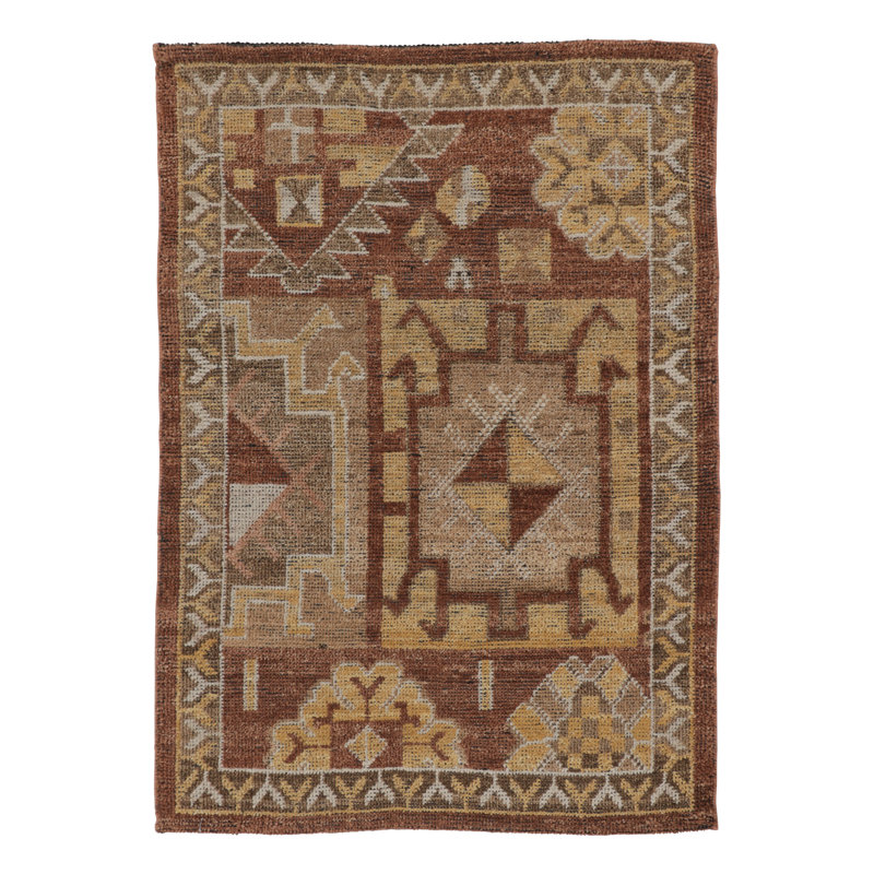 Hand Knotted Wool Geometric Area Rug, Square 4'