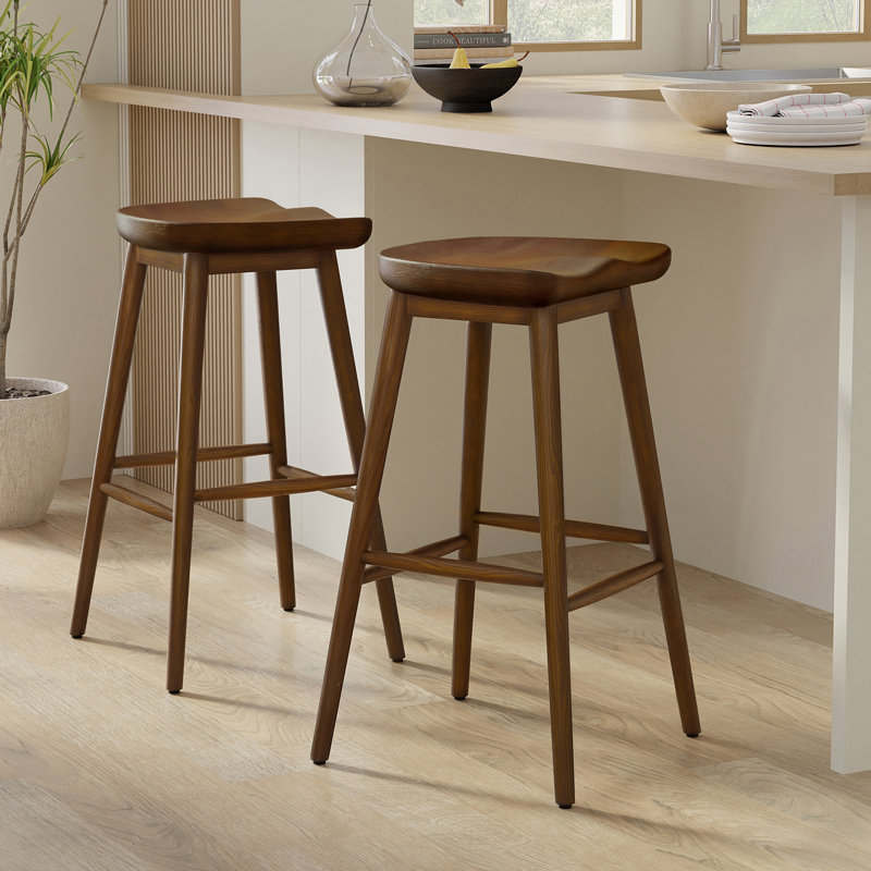 Teagan Solid Wood Modern Rustic Bar Stool with Sculpted Seat, Fully Assembled
