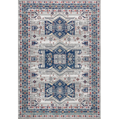 Blough Modern Persian Vintage Medallion Blue/Light Grey Rug