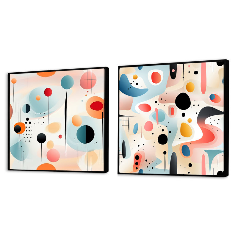 Connon - Ensemble de 2 collages carrés à formes abstraites, Cadre flottant noir, H 30 po x l 61 po