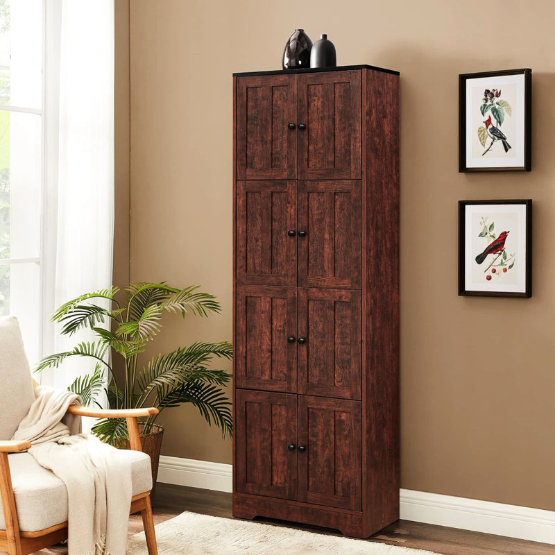 Armoire de rangement à 4 portes et 4 portes en noyer - Organisez votre maison avec 8 portes et 4 tablettes pour simplifier la vie