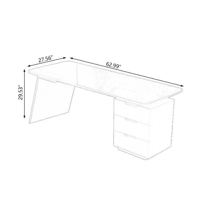 Bureau rectangulaire en bois manufacturé avec 3 tiroirs, Blanc / Doré, H 29,53 po x l 62,99 po x P 27,56 po