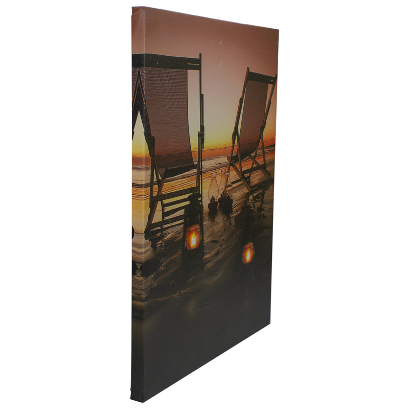 LED Lighted Sunset Beach Chairs Canvas Wall Art 15.75" x 11.75"