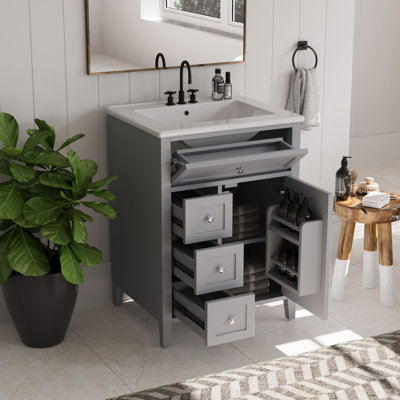 Bathroom Vanity With Sink,Vanity Cabinet With Flip-Out Drawer,3 Drawers,Soft-Close Door