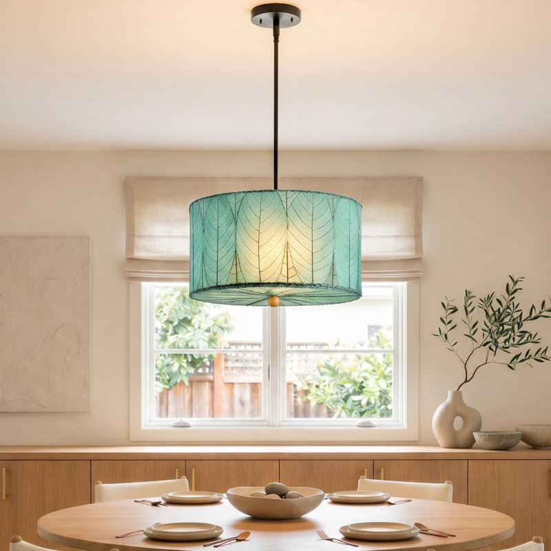 Lustre cylindrique unique à 3 lumières Quintan, Bleu mer, H 10 po x l 18 po