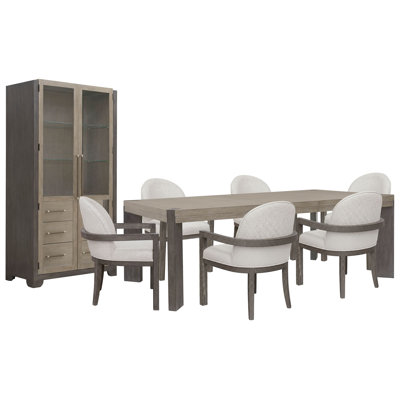 Inzillo Leg Dining Table With 6 Upholstered Host Chairs And China Cabinet
