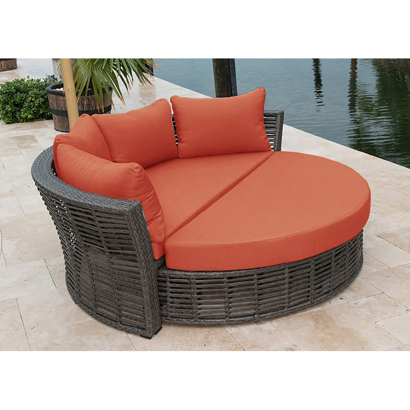 Westerman 73'' Wide Circle Wicker Patio Daybed with Cushions, Canvas Brick