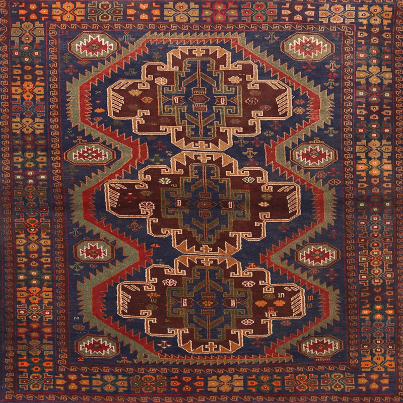 Tapis brun/noir/beige traditionnel Ayako, Carré 6 pi