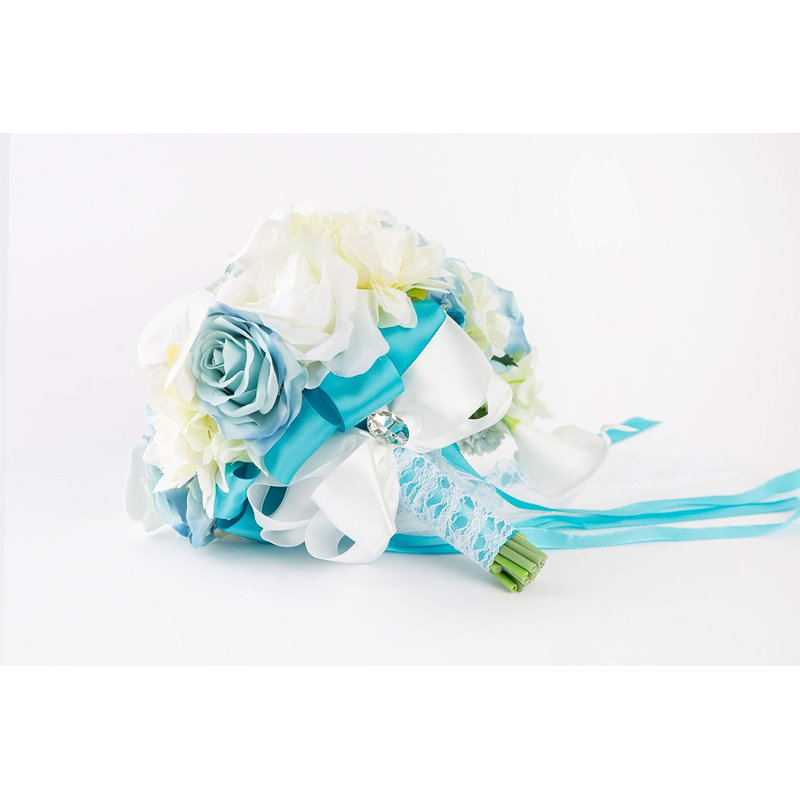  Bouquet de mariée en soie avec fleurs de rubis et dentelle