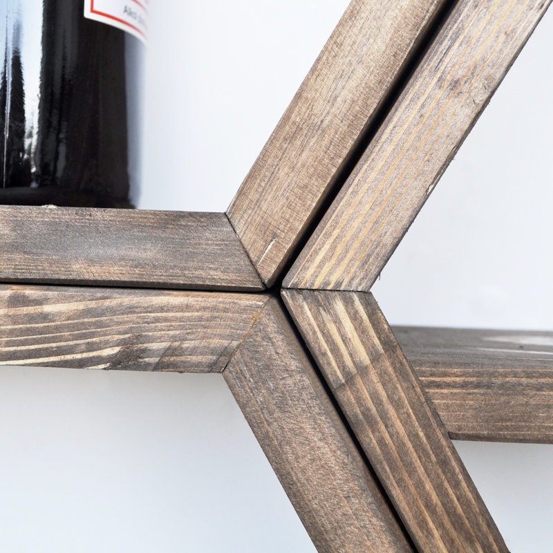 Handmade Wall Shelf (5 Pieces), Rustic Walnut Spruce Wood, 15.7 x 15.7 x 3.9 inches | Modern Geometric Design | Easy Wall Mounting | Stylish Storage Solution for Home & Office Decor