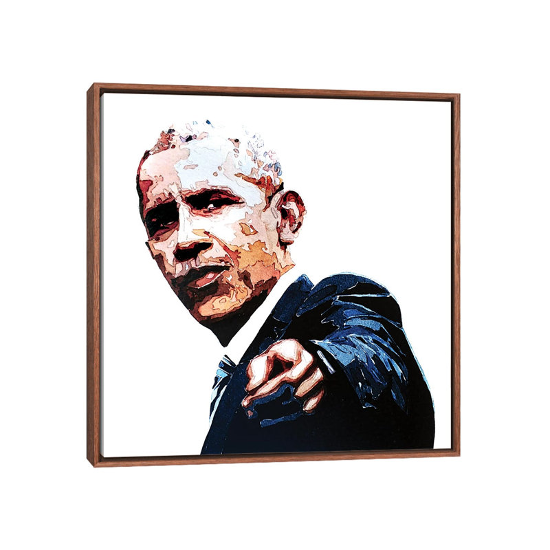 «Obama» par EdsWatercolours - impression, H 18 po x l 18 po x 1,5 po, Toile avec cadre en bois brun classique, Pas de tapis