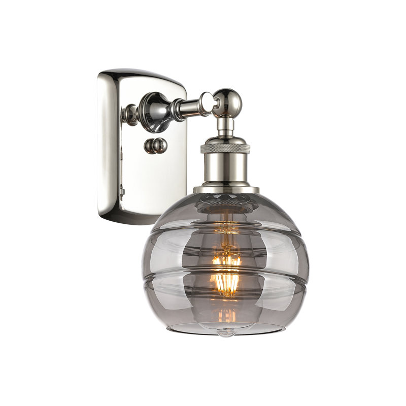 Applique murale 1 lumière Ballston Bienes, H 8,88 po x l 5,88 po x P 7,06 po, Nickel poli, Gris fumée clair
