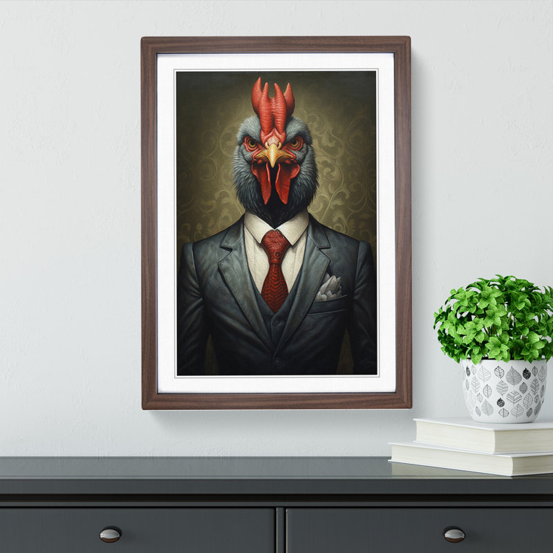 Chicken Gothic - Single Picture Frame Print on Wood, Walnut Framed, 64cm H x 46cm W x 2cm D