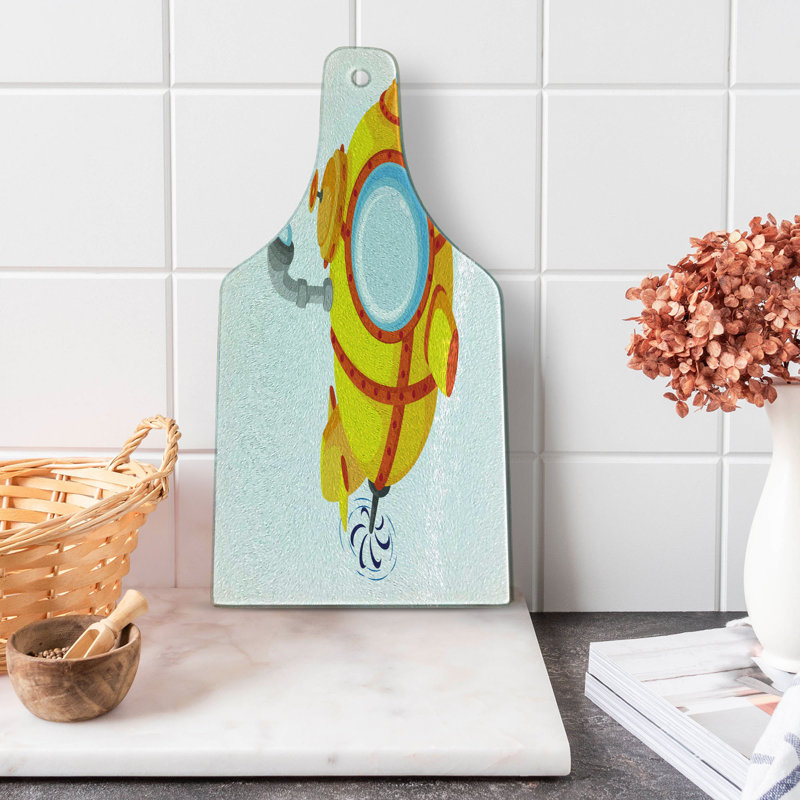 Dessin de planche à découper en verre trempé sous-marin Ambesonne jaune pâle et orange