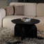Table basse à piédestal 30 po en bois massif avec base sculpturale arquée - Finition noir mat  