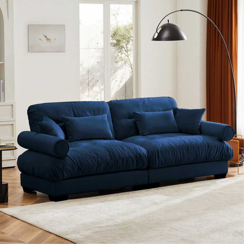 Velours deux places moderne bleu avec coussins de siège en forme de nuage, coussins de soutien et de soutien pour la relaxation
