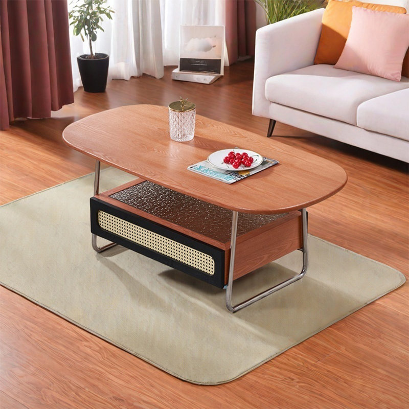 Simple oval storage coffee table, 17.7" H x 51.2" L x 27.6" W