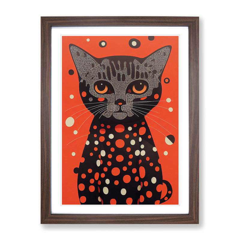 Spotty Cat Abstract - Framed Print, 64cm H x 46cm W x 2cm D, Brown Framed