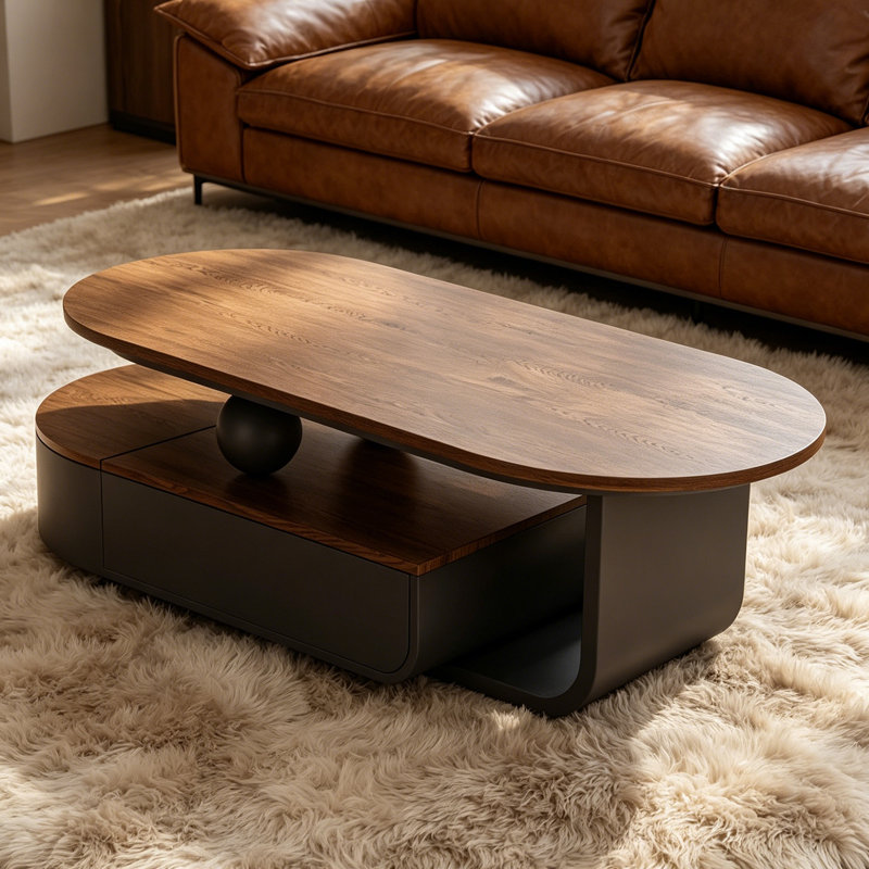 Table basse Telescopic, Brun noix / noir, H 16,53 po x L 55,11 po x l 27,55 po