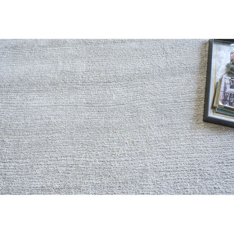 Rectangle Plush Solid Color Hand-Knotted Flatweave Wool Area Rug in Chrome, Rectangle 10' x 14'