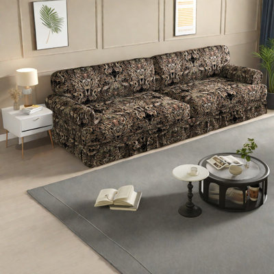 Black Floral 4-seater Oxford Fabric Sofa, Modern Elegance For Home Or Office