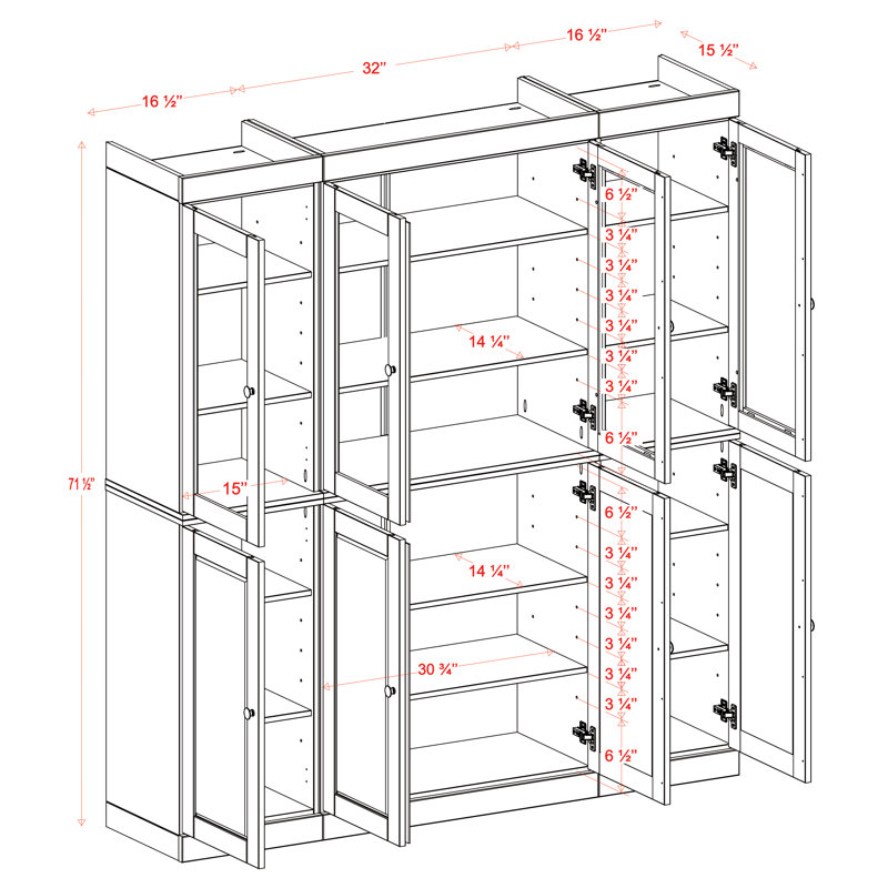 Grande armoire de cuisine en bois massif avec portes en verre Lodman, Marine