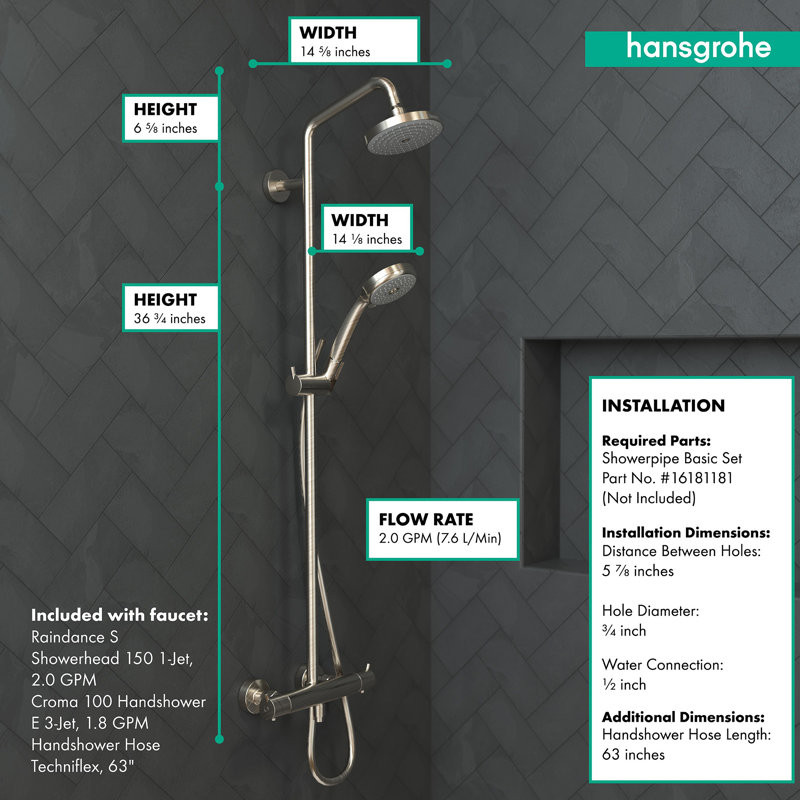 Croma Complete Shower System with Quick Clean, Brushed Nickel