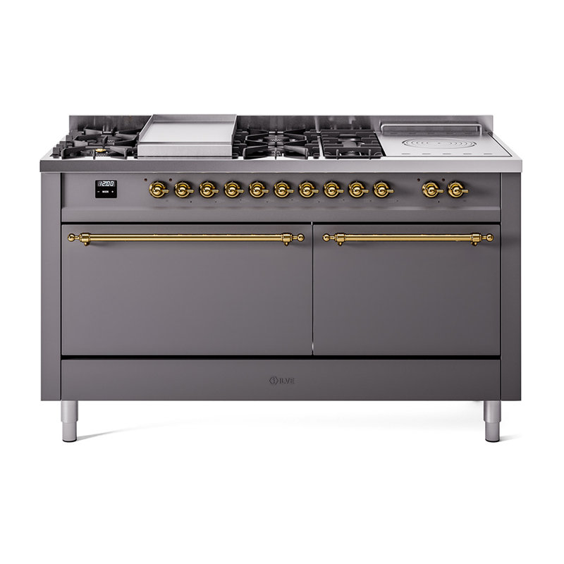 ILVE Nostalgie II, cuisinière à double combustible de 60 po, 7 brûleurs, plaque chauffante, surface de cuisson française