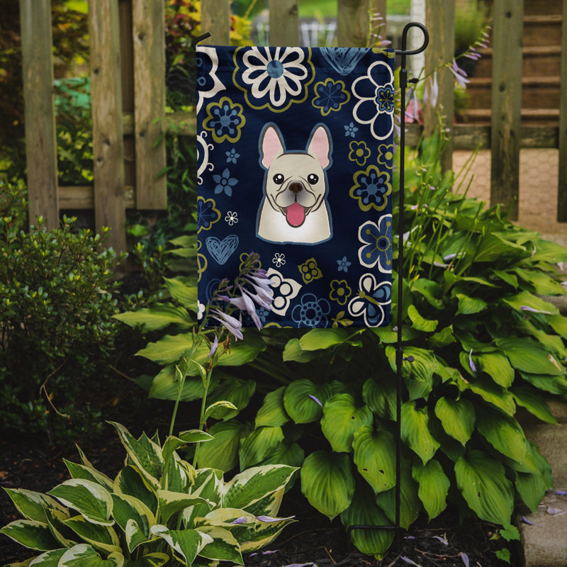 Terrier en fleurs à 2 côtés en polyester 15 x 11,5 po drapeau de jardin, Bouledogue français (noir)