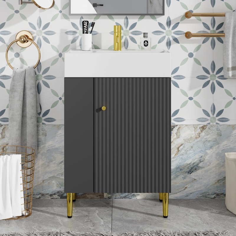 21.6" Single Bathroom Vanity Set, Black, Gold