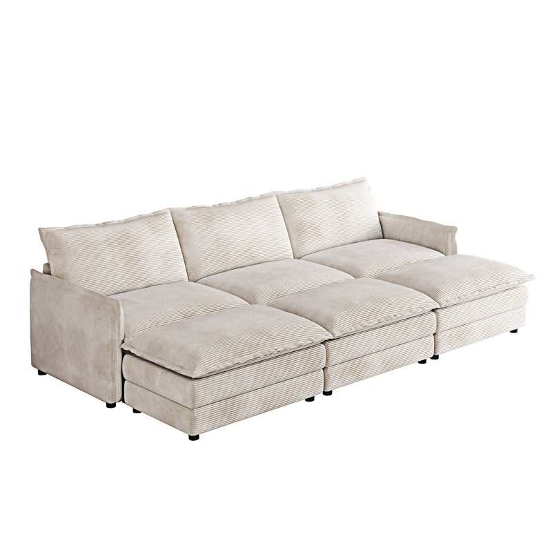 Upholstered Sofa Couch With Ottomans, Beige
