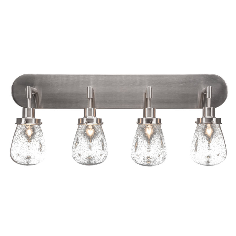 Barre d'éclairage de salle de bain 4 lumières Elwell avec verre de 5 po, Chrome chrome, Clair