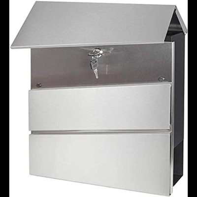 Stainless Steel Mailboxes With Key Lock, Wall Mounted Large Capacity Mailbox, Silver, 14 1/5" X 14 1/5" X 3 1/2"