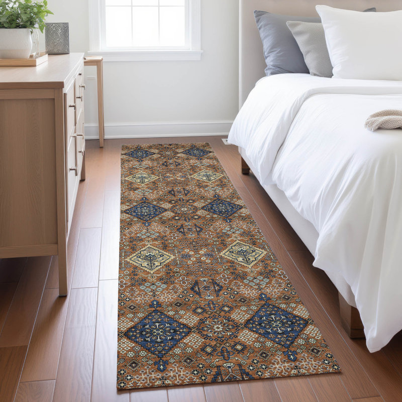 Machine Washable Indoor/Outdoor Chantille ACN2477 Global Rug, 2'3" x 7'6" Runner, Paprika