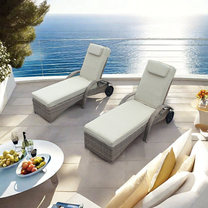 Chaise longue d'extérieur réglable en osier PE